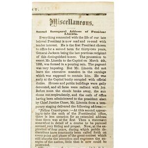 1865 Lincoln Second Inaugural Address Civil War Partial Newspaper Article Clip